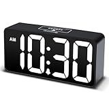 DreamSky Small Digital Alarm Clock for Bederoom, Large Big Numbers Display with Dimmer for Living Room, Electric Bedside Desk Clock with USB Charging Port, Adjustable Volume, USB-C Adapter Powered