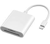 SD Card Reader for iPhone iPad, Apple MFi Certified iPhone SD/Micro SD Card Reader Adapter Cable with Dual Slots for SLR Cameras, Trail Game Camera Viewer, Memory Card Reader for iPhone, Plug and Play