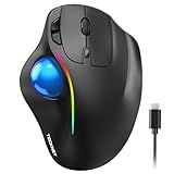 TECKNET Pro Wireless Trackball Mouse, Bluetooth Mouse with Ergonomic Thumb Control, USB-C Rechargeable, RGB Light Mice with Adjustable DPI, 3-Device Connectivity (BT or 2.4G),for PC/Mac/Laptop - Black