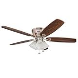 Honeywell Ceiling Fans Glen Alden, 52 Inch Classic Flush Mount Indoor LED Ceiling Fan with Light, Pull Chain, Quick-2-Hang Dual Finish Blades, Reversible Motor - 50182 (Brushed Nickel)