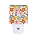Vintage Groovy Flowers Night Light with Dusk to Dawn Light Sensors, Plug-in Wall Led Night Lights, Energy Efficient Lamp for Bedroom/Bathroom/Kitchen/Hallway/Stairs