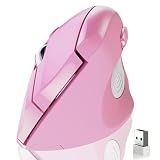 memzuoix Ergonomic Wireless Mouse, 2.4G Optical Cordless, 800/1200/1600 DPI, Vertical Computer Mouse for Laptop, Mac, PC, Desktop (Right Hand, Large) - Pink