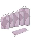 BAGSMART Compression Packing Cubes for Travel, Compressible Luggage Organizer for Cruise Ship, Lightweight Travel Essentials 6-Pack 1L+2M+2S+1Shoe Bag, Misty Lavender