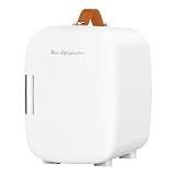 DUMOS Mini Fridge for Bedroom, 4L Compact Personal Fridge Cooler For Skincare, Drinks, And Snacks, Fits 6 Cans, Mini Refrigerator with 110V Ac/12V Dc, Ideal For Car, Dorm, White
