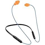 HomeSpot Noise Reduction Wireless Neckband Headphones with Qualcomm aptX HD, 27dB NRR, CVC Noise Cancelling Mic & Controls and 20H Playtime for Work Safety OSHA Compliant - Blue Wire Orange Earbuds