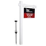 Kdgarden Vinyl PVC 6-Feet Real Estate Sign Post, Realtor Yard Sign Post for Open House and Home for Sale, 47" Arm Holds Up to 36" Sign, White with Flat Cap(No Sign)