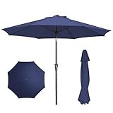 PatioKingdom 9FT Patio Outdoor Umbrella-UPF 50+ Sun Shade with Wind Vent, Push-Button Tilt & Smooth Crank Lift, Rust-Resistant Fiberglass Frame for Garden, Backyard,Yard (Navy, 9FT)