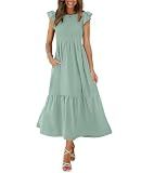 Tiered Maxi Dress Summer Maxi Dress Casual Dress Ruffle Smocked Dress Sage S