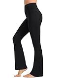 Yvette Flare Yoga Leggings for Women with Pockets High Waisted Tummy Control Non See Through Gym Workout Bootcut Pants,Black,L