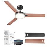 Dreo Smart Ceiling Fans with Lights, 52 Inch Black Ceiling Fan, 12 Speeds & 3 Fan Modes, Stepless Color Tones, Dimmable LED Light, 1-12H Timer, Quiet DC Motor, Remote/APP/Alexa/Wall Switch Control