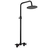 Aolemi Outdoor Shower Kit - Double Handle Exposed Shower with 8 Inch Rainfall Shower Head - Adjustable Height - Matte Black