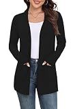 Yincro Womens Lightweight Cardigan Long Sleeve Open Front Casual Sweater Cardigans with Pockets (Black, XL)