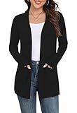 Yincro Womens Lightweight Cardigan Long Sleeve Open Front Casual Sweater Cardigans with Pockets (Black, L)