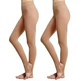 MANZI Women's Stirrup Tights Convertible Dance Tights Adult Women for Ballet Pack of 2 Light Suntan Meidum-Large