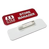 Store Manager 1 x 3 Name Tag/Badge, Red, (3 Pack)