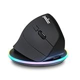 Perixx PERIMICE-715RX Wireless Rechargeable Vertical Mouse - Duo Wired and Wireless Charging Feature - Charger Included - Right-Handed - Black