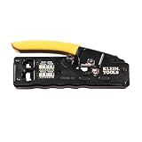 Klein Tools VDV226-107 Compact Ratcheting Modular Data Cable Crimper / Wire Stripper / Wire Cutter, CAT6, CAT5, CAT3, Flat-Satin Voice Cable