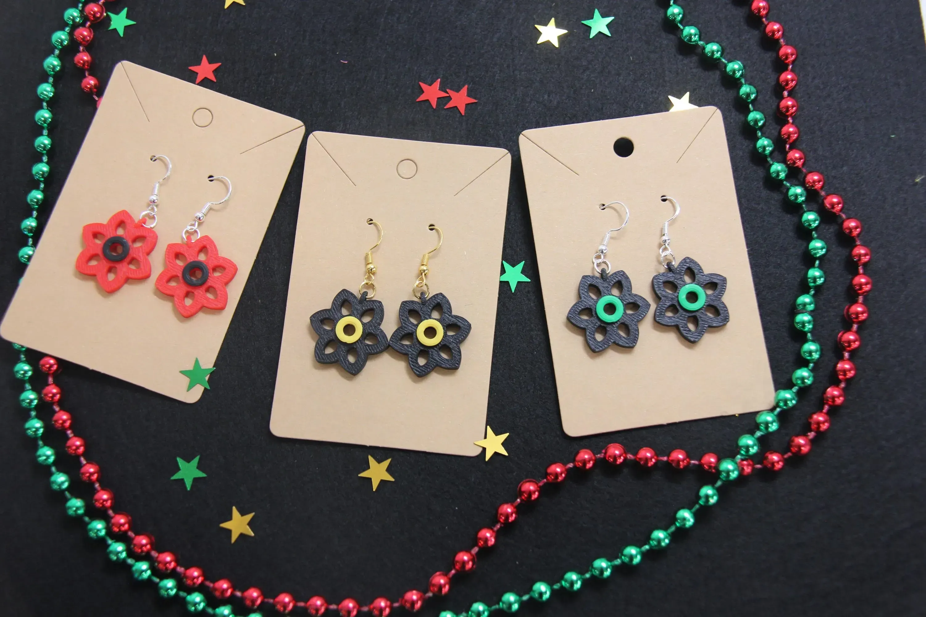 3D Printed Floral Dangle Earrings