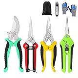 5‑Piece Garden Pruning Shears Set with Gloves & Storage Bag – Stainless Steel Trimming Scissors for Flowers, Herbs & Small Branches – Ergonomic Gardening Tools Kit (Multi-color)