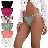 INNERSY Women's High Cut String Bikini Panties Stretchy Sexy Cotton Underwear 6-Pack(Light Retro,Medium)