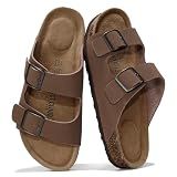 Project Cloud 100% Genuine Leather Flat Sandals For Women 2026 Cork Footbed Womens Sandals with Memory Foam and arch support Vacation Essentials Slides for Women Footwear (Venita, Tan, 8)