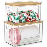 Hudgan Trash Bag Dispenser Under Sink, 2 in 1 Garbage Bag Holder Dishwasher Pods Organizer for Kitchen Pantry Laundry Room