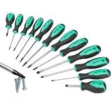 Amazon Basics Magnetic Screwdrivers Set, 12-Piece, Phillips, Slotted, Torx, Square, and Stubby with Non-Slip Handle, Hand Tools Set, Turquoise