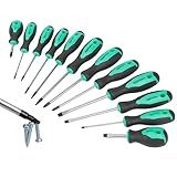 Amazon Basics Magnetic Screwdrivers Set, 12-Piece, Phillips, Slotted, Torx, Square, and Stubby with Non-Slip Handle, Hand Tools Set, Turquoise