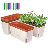 VIVOSUN Self-Watering Planters, 4-Pack 10.5 Inch Compact Rectangular Window Herb Planter Box with 10 PCS Plant Labels, Plant Container for Basil, Flowers, Succulents, Indoor & Outdoor