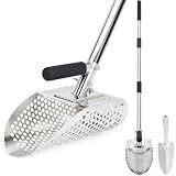 Sand Scoop for Metal Detecting, Stainless Steel Metal Detector Scoop with Long Steel Handle, Sand Sifter for the Beach, Metal Detector Accessories, Metal Detecting Shovel, Sand Flea Rake for Beach