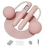 YOTTOY Cordless Jump Rope with Counter - Ropeless Jump Rope 2 In 1 with Large Cordless Ball-Weighted for Women with LCD Display (Pink)