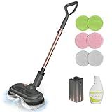 Cordless Electric Mop, Electric Floor Cleaner with Water Sprayer & LED Headlights, Up to 60 mins Lasting Time, Powerful Spin Mop with Extendable Tube, Self-Propelled, Floor Cleaning Solution Included