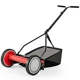 Toolsempire Push Lawn Mower, 14" Manual Rear Mower with 5 Steel Blades, Adjustable Cutting Heights & Grass Catcher Bag, Walk-Behind Grass Cutter Lawn Sweeper for Garden, Park & Yard (Red)