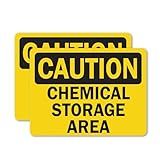 (2 Pack) Chemical Storage OSHA Caution Sign 5 Inch X 3.5 Inch Vinyl Label Decal Sticker Weather Resistant, UV Protected for Workplace, Business, and Construction Site, Made in the USA