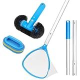 TidyMister 4-in-1 Spa Cleaning Set - Hot Tub Maintenance Accessories Kit with Pool Skimmer Net Round Pool Brush Scrubber and 2ft Pole