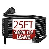 Skrizcable 16/3 25 FT Outdoor Extension Cord Waterproof, Weatherproof & Flame Retardant Black 3 Prong Power Cord Outside for Lawn & Garden, 13 Amps 1625 Watts 125 VAC 16AWG SJTW, ETL Listed