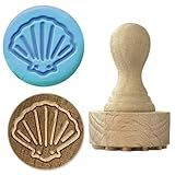 OLYCRAFT Wood Stamps with Handle 1.7x1.1 Inch Shell Pattern Wooden Clay Stamp Wood Handle Pottery Tools Stamps Natural Round Wooden Stamp for Clay Card Making and Scrapbooking