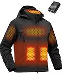 Wulcea Men Heated Graphene Jacket 12v Battery Pack Included Heating Coat Warming Self Heating Hoodie Apparel Clothes Waterproof Motorcycle Winter Outdoor Work 7.4v Soft shell Work Electric Powered