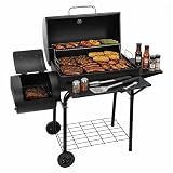 Realcook Charcoal Grill with Offset Smoker: Spacious Barrel Charcoal Grills with 800 Sq. In. Cooking Space - BBQ Offset Smoker Combo for Backyard Parties Weekend Barbecues Gatherings