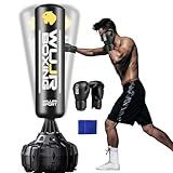 70'' Freestanding Punching Bag with Boxing Gloves Heavy Boxing Bag with Suction Cup Base for Adult Men Stand Kickboxing Bag (Black 70''，Boxing Gloves+Wrist Guard)