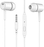 Wired Earphones with Microphone, Stereo Bass, Noise Isolation, in-Ear Headphones Compatible with Smartphones, Tablets, Laptops – White