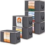 Lifewit 6 Pack Clothes Storage Bins with Lids, Foldable Blanket Storage Bags with Zippers, Clear Window and Reinforced Handles, Closet and Organization for Clothing, Sweater, Comforter, Bedding, Gray