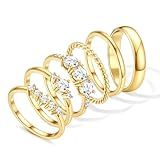 Besteel Gold Rings for Women - Non Tarnish 14K Gold Plated Stackable Rings, Dainty Cubic Zirconia Thin Thumb Ring Set, Trendy Statement Promise Wedding Bands Engagement Ring for Women Size 6-10