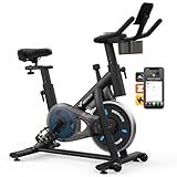Merach Exercise Bike, Magnetic Friction Stationary Bike with Brake Pad and Exclusive App, Low Noise Indoor Cycling Bike with 300lbs Weight Capacity, Tablet Mount and Fitness Courses for Weight Loss