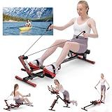 Rowing Machine, 4 in 1 Rowing and Ab Machine with 2 Levels of Workout Resistance, Quiet & Foldable Rower Machine with 3 Adjustable Handle Heights & LCD Monitor, Row Machine for Home Exercise