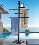 Yozoluck Pool Towel Rack Outdoor, 6 Bars Metal Heavy Duty Never Tilt Pool Accessories with Heavy Metal Base, Hot Tub Accessories Towel Dying Rack Towel Stand for Pool, Spa
