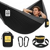Wise Owl Outfitters Hammock for Camping Single Hammocks Gear for The Outdoors Backpacking Survival or Travel - Portable Lightweight Parachute Nylon SO Black & Grey