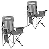 Nazhura 2 Pack Outdoor Camping Chairs Folding/Foldable/Portable with Cooler Pouch, Mesh Backrest and Cup Holder Pocket(Grey, 2 Pack)