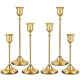 Set of 6 Gold Metal Taper Candlestick Holders Vintage Brass Home Decor for Dining Table Fireplace Mantel Wedding Christmas Thanksgiving Party Housewarming Gift with Exquisite Packaging 006-TB-6