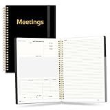 SUNEE Half Meeting Half Note 7"x10" Notebook for Work – 140 Pages, B5 Size Project Planner for Women&Men, Minutes Organizer for Meeting Notes, Ideas for Office/Business, PVC Waterproof Cover, Black